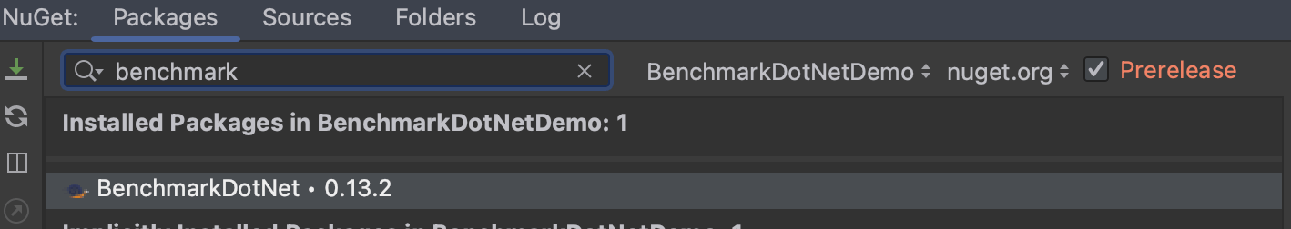 NuGet BenchmarkDotNet, Rider IDE